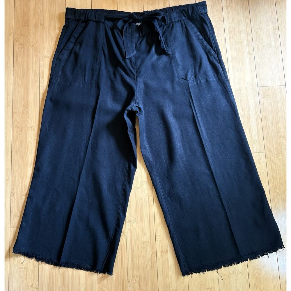 CASLON Black Linen & Rayon Wide Leg Cropped Pull On Comfort Pants sz 1X